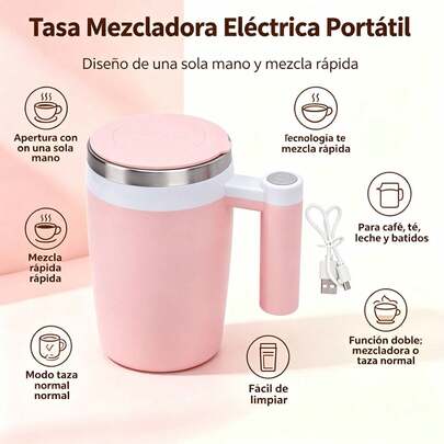 380ml USB Taza de Café Rosa Auto Agitadora Automática Magnética, Vaso Mezclador Eléctrico de Alta Velocidad Agitador Magnético Automático con Tapa para Café/Leche/Proteína en Polvo/Chocolate Caliente - Doble Funcionalidad, Uso con una Mano, Limpieza sin Esfuerzo.