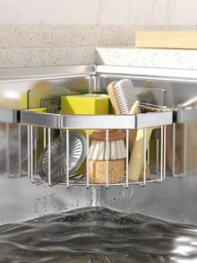 Adhesive Sink Corner Caddy, Wall Mount Kitchen Sink Storage Basket,Drainage Sink Organizer For Sponge,Scrub Brush,Kitchen Sink Accessories,Adhesive Sink Storage,Kitchen Sink Accessories - Multicolor - View 5