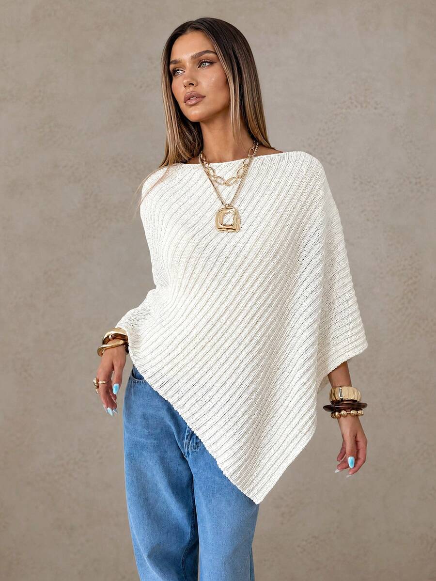 Women's New Autumn/Winter Fashion Casual Asymmetrical Hem Pullover Sweater, Suitable For Daily Wear, Commuting And Shopping - White - View 1