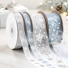 4 Rolls/1 Roll Winter Snowflake Chiffon Ribbon Silver Glitter Organza Satin Ribbon DIY Gift Wrapping Bows Christmas Tree Decoration - Multicolor - View 3