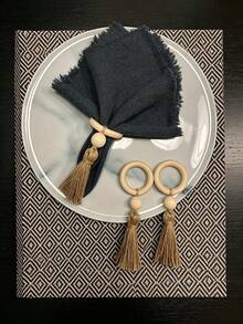 1-24pcs Wooden Tassel Napkin Rings, Bohemian Rustic Style Napkin Holders, Daily Table Decor, Suitable For Christmas Holidays, Thanksgiving Feast, New Year Celebration, Wedding Reception, Dinner Party Table Setting, Holiday Home Kitchen Decoration - Multicolor - View 2