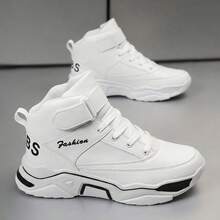 Men White Letter Embroidered Lace-Up Front Chunky Sneakers Men Streetwear - White - View 3