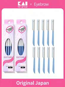 6/10pcs KAI Japanese Stainless Steel Eyebrow Razors, Sharp And Smooth Blades, Women's Grooming Tool, Travel Essential Makeup Tool, Affordable Quality, Christmas Stocking Stuffer, Gift For Women - Blue - View 1