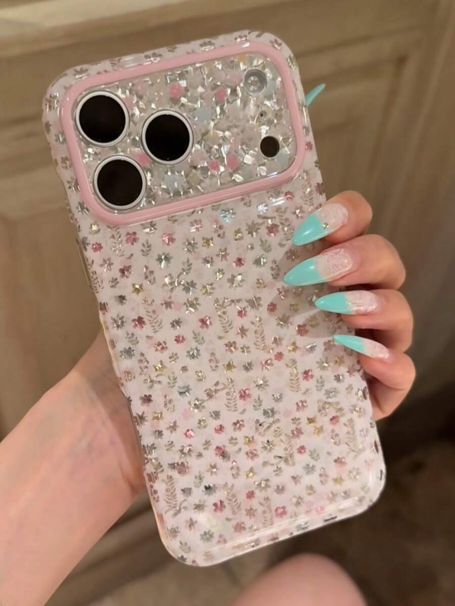 Ins Korean Style Soft Floral Pattern Phone Case Compatible With Apple 17 Pro Max 16 Pro 15 Protective Cover Girly - Pinkish White - View 1
