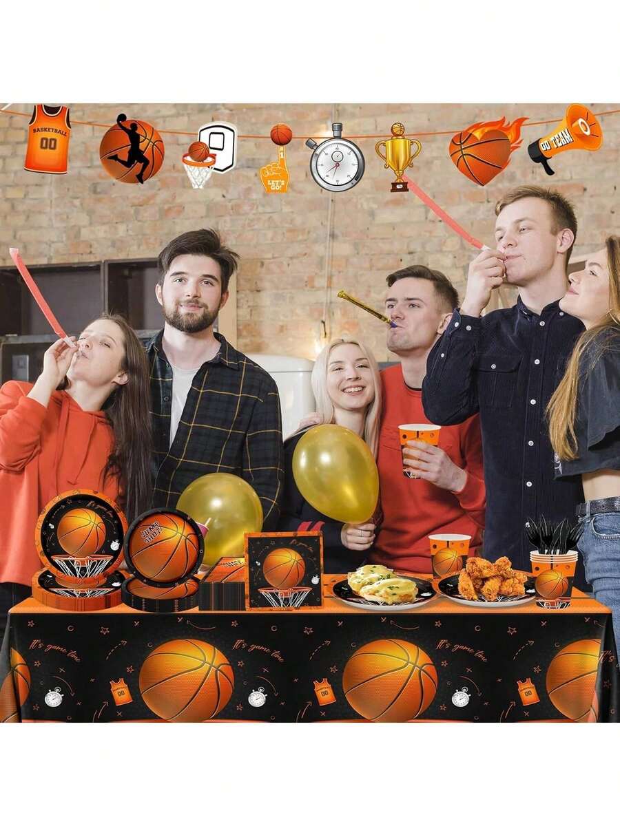 3 Pcs Basketball Theme Party Tablecloth, Disposable Plastic Basketball Birthday Table Cover, Rectangular 137 X 274 Cm, Basketball Theme Party Decorations, Dark - Basketball Theme - View 1