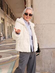 Women's Faux Fur Hooded Pocket Jacket - Perfect Choice For Autumn/Winter - White - View 10