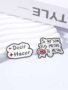 Spanish Action Motivational Slogan Enamel Pin Set Less Talk More Do Minimal Black White Red Lapel Badge For Backpack Jacket Decor - Multicolor - View 6