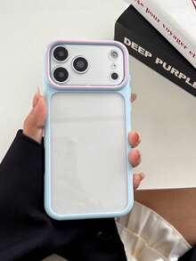 Two-Tone Pastel Blue & Pink Large Camera Window Phone Case, Frosted Clear Transparent Shockproof Soft TPU Protective Cover, Simple Plain Matte Phone Shell Compatible With IPhone14 15 16 17 18Pro Max, Minimalist Sweet Girly Cellphone Accessory - Multicolor - View 1
