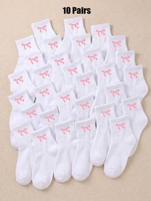 5/10/20 Pairs Baby Toddler White Crew Socks Pack, Sweet Pink Ribbon Bow Rib Knit Socks For Kids Halloween, Suitable For School Uniform Outdoor Wear - Multicolor - View 12