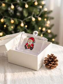 Santa Claus Christmas Tree Cosmetic Storage Box, Cute Christmas Theme Storage Box, Portable Transparent Plastic Cotton Swab Organizer, Suitable For Bathroom Or Vanity Holiday Decor Container - Multicolor - View 5