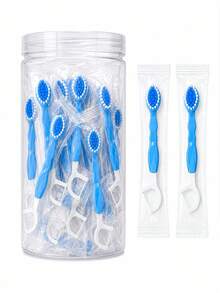 50/30/20/10pcs Portable Oral Care Tools (With Storage Box), Mini Manual Travel Toothbrush, With Floss, Toothpick And Tongue Scraper, Individually Packaged Adult Dental Hygiene Tools - Baby Blue - View 3