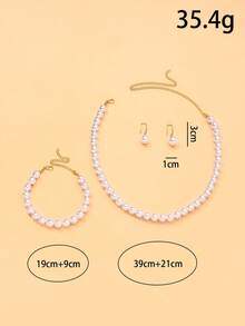 4pcs/Set Women's Vintage Round Pearl Jewelry Set, Necklace, Earrings, Bracelet, Exquisite Jewelry, Suitable For Wedding, Ball, Banquet, Bridesmaid Wear - Pearl - View 4