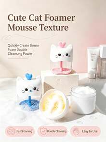 1pc Multicolor Cute Cat-Shaped Foaming Dispenser, Japanese Style AS-PP Plastic Round Pull-Type Foaming Dispenser With Heart-Shaped Pull Rod, Quick Dense Foam, Suitable For Facial Cleanser, Shampoo, Body Wash, Daily Bathroom Skincare Home Use - Multicolor - View 4