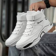 Men White Letter Embroidered Lace-Up Front Chunky Sneakers Men Streetwear - White - View 4