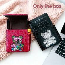 Cute Rhinestone Bear Mini Flip Storage Case, Crocodile Texture Faux Leather Small Cosmetic Pouch, Portable Lipstick Eraser Jewelry Organizer Box With Pen Slot, Compact Decorative Holder For Tiny Accessories, Ideal Daily Use & Gift - Multicolor - View 8