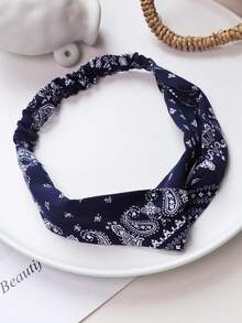 1pc Vintage Paisley Flower Print Criss-Cross Elastic Fabric Headband, Multiple Colors Available, American Street Style Vibe - Multicolor - View 9