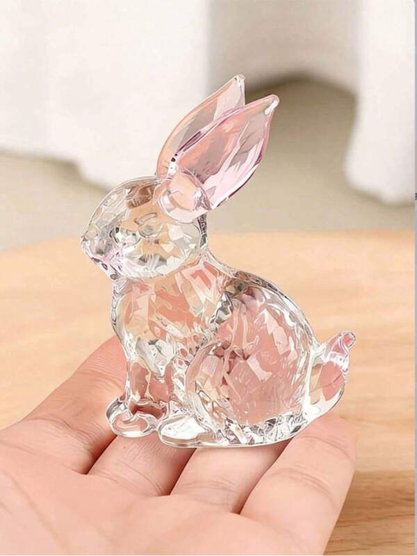 1pc Exquisite Handmade Crystal Glass Rabbit Figurine, Stunning Multi-Purpose Decor For Home, Office Desk Or Garden, Delicate Details With Sparkling Accents
