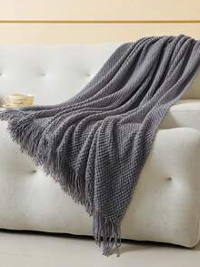 Solid Color Knitted Blanket, Nordic Style Rectangular Office Nap Sofa Blanket, Air Conditioning Blanket, Knitted Small Blanket, Throw Blanket - Dark Grey - View 2