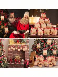 24pcs Christmas Gingerbread House Gift Boxes With Countdown Calendar Stickers, Cartoon Santa Claus, Snowman And Christmas Tree Festive Designs, Kraft Holiday Present Paper Packaging Boxes For Xmas Party Favors Decor, Christmas Decor - Multicolor - View 6
