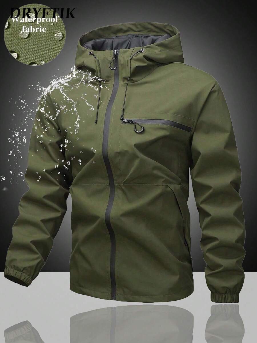 Men's Hooded Drawstring Soft Shell Windbreaker Jacket, Sports & Casual, Front Large Pocket, Zipper Side Pockets, Suitable For Daily Wear, Versatile & Popular Jacket