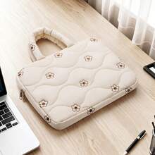 13.3 Inch Laptop Sleeve, Embroidered Floral Design, Compatible With Air Pro 13.3, Pad 10th, Pro 12.9, Air 13, Quilted Tote Bag With Zipper Closure - View 4