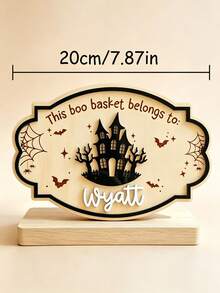 Custom 3D Halloween Wooden Name Plate, 2 Styles Ghost Theme Candy Basket Name Plate, Suitable For Haunted House, Halloween Party Trick Or Treat Decoration Name Plate - Multicolor - View 5