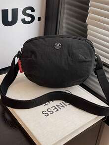 Fashionable Commuting Multi-Compartment Large Capacity Shoulder Crossbody Oval Bag Lightweight Casual Phone Coin Small Round Bag - Black - View 3