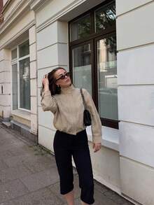 Vintage Plaid Workwear Shacket With Pockets, Unique Funnel Neck Slimming Outerwear - Khaki - View 2