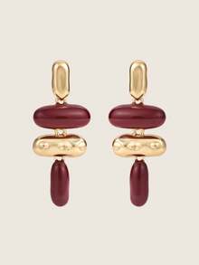 Valisandre 1 Pair Exaggerated Asymmetric Geometric Enamel Dangle Earrings, European And American Style - Multicolor - View 2