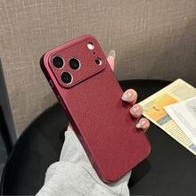Luxury PU Leather Litchi Texture Matte Phone Case, Compatible With IPhone 18 Pro Max 18 Pro, Anti-Fingerprint Hard Shell, Compatible With 17 Pro Max 16 Pro Max 15 14 Plus 13 Pro Max 12 11 16e 17e, 18 & 17 Series Large Window Coverage - Cherry Red - View 2