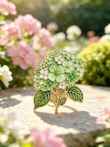 Light Green Gradient Hydrangea With Leaves Brooch, Daily Outfit Accessory, Mori Style, Exquisite Small Gift For Friends - A - View 5
