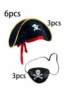 1/2/6pcs Halloween Sailor Pirate Eye Patch And Pirate Hat, Skull Print Pirate Captain Costume Accessories, Pirate Party Hat, Suitable For Various Parties, Performances, Costume Parties - Multicolor - View 12