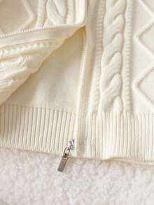 Baby Boy Toddler Preppy Solid Color Cable Knit Long Sleeve Cardigan Sweater Jacket Suitable For Daily School Spring Autumn Winter - Apricot - View 8