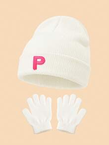 Set 2 Buah Topi Rajut Lipat Bergaris Putih dan Sarung Tangan Tanpa Jari, Bordir Huruf Personalisasi 26 Pilihan, Kain Elastis Ramah Kulit Dapat Dicuci, Cocok untuk Paduan Pakaian Musim Gugur/Musim Dingin Anak Perempuan - Putih - View 27