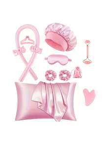 12pcs Sleep Bonnet & Eye Mask Set, Soft Elastic Night Sleep Cap Eye Cover, Comfortable Home Travel Sleeping Accessory Set - 12-piece Sleep Set - View 3