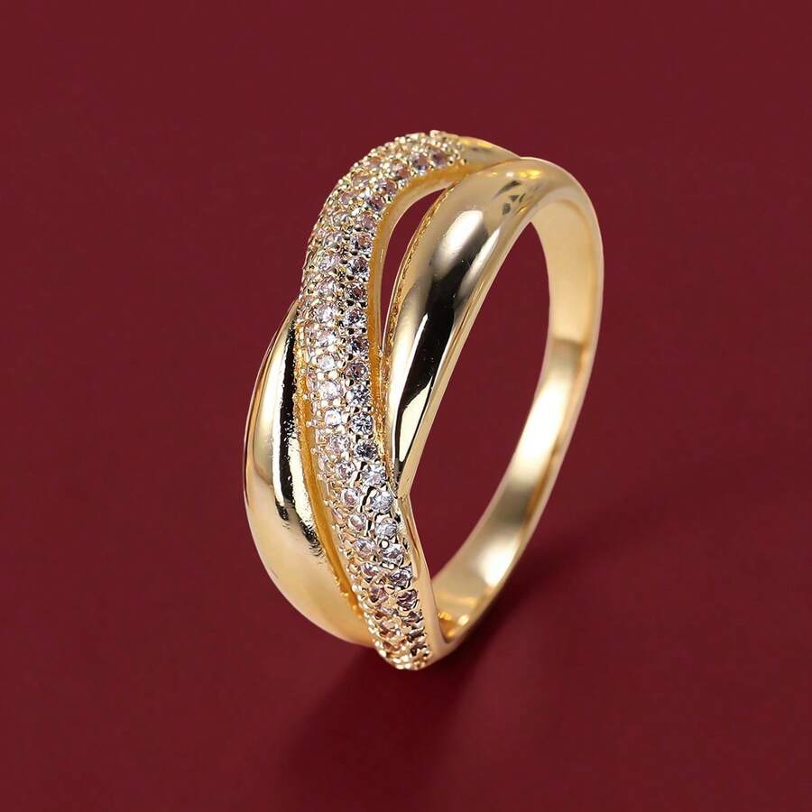 1pc Fashionable Soft Line Cross Design Cubic Zirconia Women's Ring Suitable For Daily Wear - Multicolor - View 1