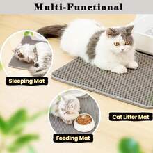 1pc EVA Material Premium Cat Litter Mat, Double Layer Single Opening, Secure Closure, Detachable And Washable Control Mat, Indoor Home Use, Cat Litter Mat, Cat Supplies - Silver - View 10