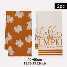 2 Buah Handuk Dapur, Motif Daun Maple Musim Gugur, Handuk Dapur Mikrofiber Persegi Panjang 40*60cm, Kain Lap Piring, Taplak Meja, Handuk Tangan, Dekorasi Dapur untuk Hari Thanksgiving, Dekorasi Rumah, Hadiah Pindah Rumah untuk Tetangga, Serbet Dapur dan Kain Lap Piring, Dekorasi Rumah, Hadiah - Coral Orange - View 12
