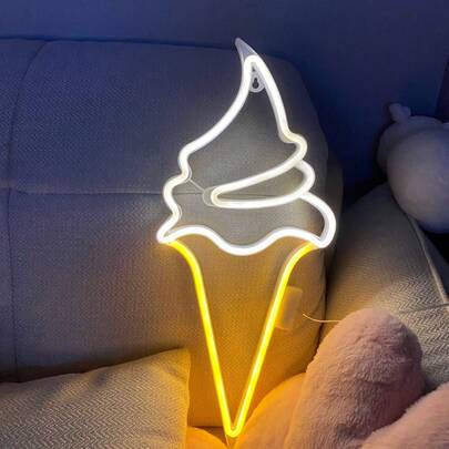 1pc Ice Cream Neon Light Sign Home Wall Decor And Tabletop Decor Lamp, 52x22cm Approx. 20.4x8.6in Battery Powered Or USB Powered, For Bar, Patio, Bedroom, Dorm, Night Market Street Shop Decoration, Cold Drink Ice Cream Shop, Proposal, Anniversary, Graduation Season, Valentine's Day, Mother's Day, Children's Day, Halloween, Christmas And Other Holiday And Party Decoration