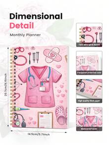 BUBU 1PC Nurse Spiral Notebook With Colorful Index Tabs, Pink Medical Scrubs & Stethoscope Design, Lined Journal For Nursing Notes, Work Planning, Daily Writing, Office Desk Accessories & Nurse Gifts - A5 - View 3