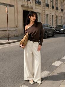 Vintage Casual Daily Solid Corduroy High Waist Wide Leg Pants - Apricot - View 1