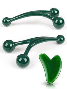 2pcs Massage Set Includes 1 Handheld Full Body 3-Ball Massager And Lymphatic Drainage Massager - Durable Plastic Round Face Roller, Suitable For Shoulders, Neck, Legs And Feet - Green Self-Massage Tool, Relieves Muscle Tension And Improves Blood Circulation - A - View 12