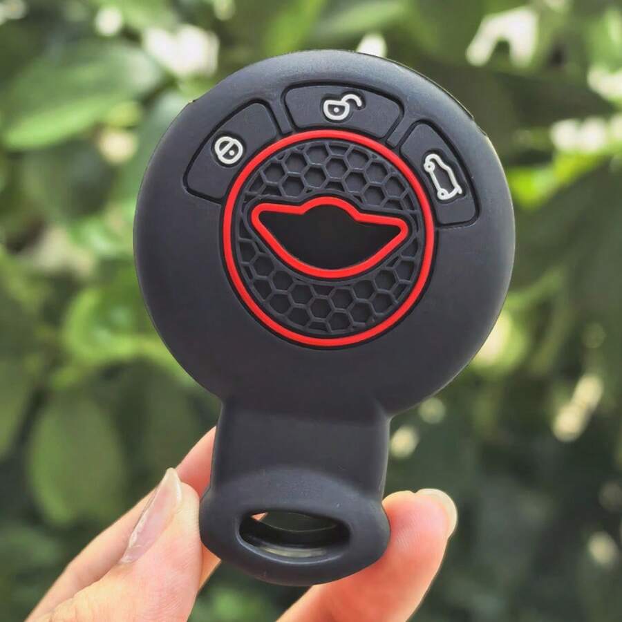 Premium Silicone Key Fob Cover For BMW MINI 3-Button Round Smart Key, Anti-Drop Scratch Dust Protective Case Fit R55 R56 R57 R58 R59 R60 R61 F55 F56 F57 Keyless Entry Remote, Soft Durable Skin-Friendly Material, Precise Cutouts - A - View 1