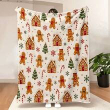 1pc Christmas Gingerbread Man Candy Christmas Blanket, Soft Cartoon Style Throw Blanket For Living Room Sofa Bedroom Autumn Winter Warm Home Decor - Multicolor - View 2