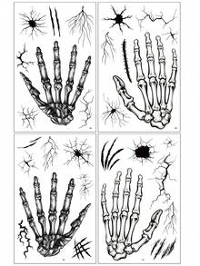 4 Sheets, Halloween Skull Hand Bone Tattoo Stickers, Skeleton Crack Vein Lightning Pattern, Waterproof And Realistic, Suitable For Party Temporary Makeup - Multicolor - View 3