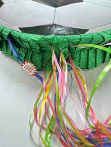 Football/Rainbow/Polka Dot Pattern, 1pc Round Foldable Pull String Piñata, Kids Birthday Party Game Prop Fillable With Candy And Gifts - C - View 5