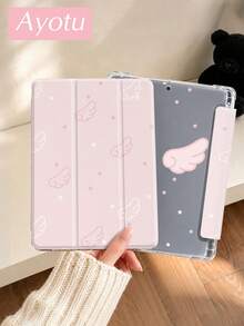 Ayotu 1pc Pink Angel Wings Star Protective Case, Compatible With IPad Air 8(M4)2026(11/13-Inch)/Pad 11(A16)2025(11-Inch)/ Pro M5 2025(11/13-Inch), Transparent Back Shockproof Tablet Cover, Tri-Fold Stand, Pencil Slot, Auto Wake/Sleep - Multicolor - View 3