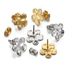 10pcs Elegant Fashion Stainless Steel Embossed Flower Stud Earrings With Holes For DIY Jewelry Making Women Pendant Earring Accessories - Earrings - View 1