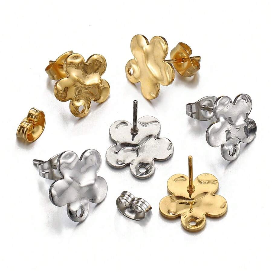 10pcs Elegant Fashion Stainless Steel Embossed Flower Stud Earrings With Holes For DIY Jewelry Making Women Pendant Earring Accessories - Earrings - View 1