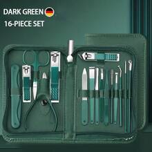 [7-35pcs Nail Care Set] Professional Stainless Steel Nail Care Set With Portable Travel Storage Box | Includes Nail Clippers, Cuticle Scissors And Nail Files | Suitable For Home And Travel Use Foot Care Tools, Nail Decoration - Dark Green - View 9